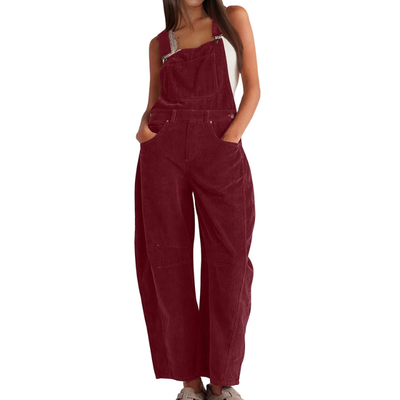 Women’s Corduroy Wide-Leg Dungarees – Relaxed Utility Jumpsuit for Casual Everyday Wear