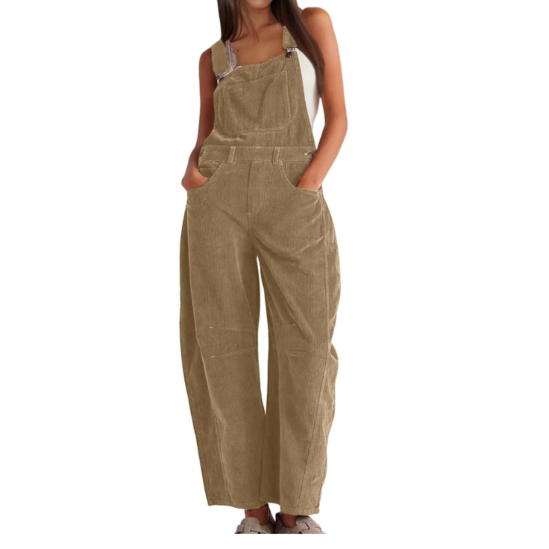 Women’s Corduroy Wide-Leg Dungarees – Relaxed Utility Jumpsuit for Casual Everyday Wear