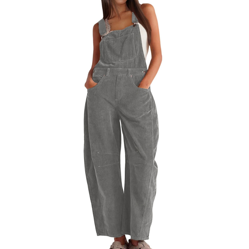 Women’s Corduroy Wide-Leg Dungarees – Relaxed Utility Jumpsuit for Casual Everyday Wear