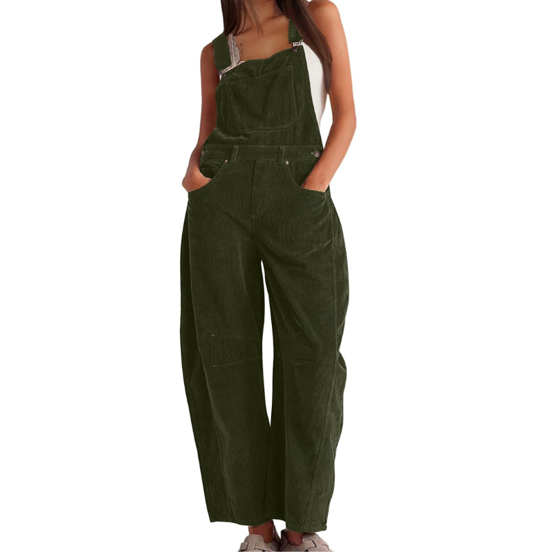 Women’s Corduroy Wide-Leg Dungarees – Relaxed Utility Jumpsuit for Casual Everyday Wear