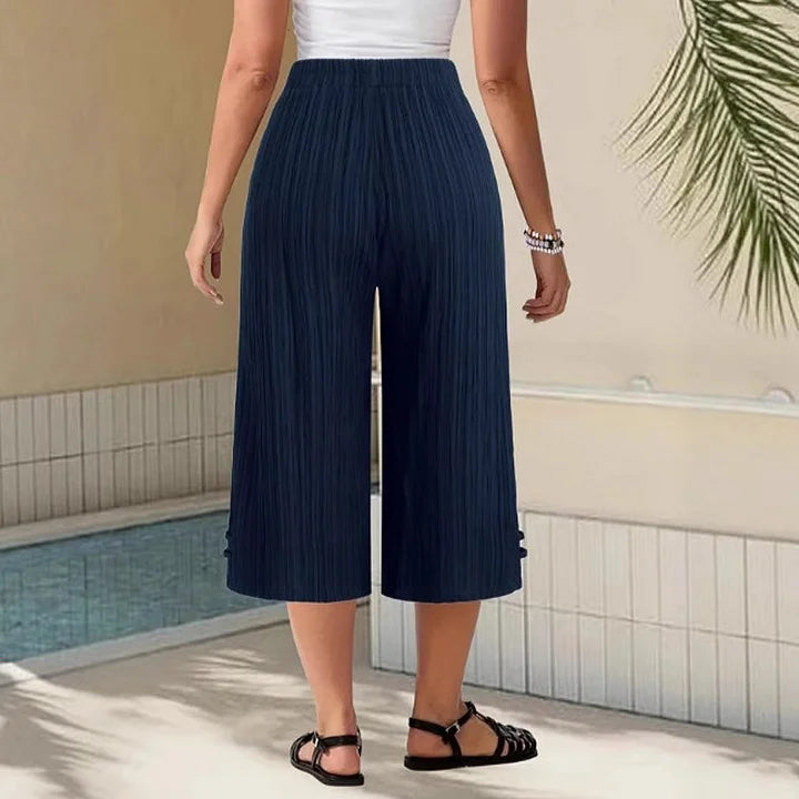 Women’s Relaxed Pleated Cropped Trousers Adjustable Waist Pants