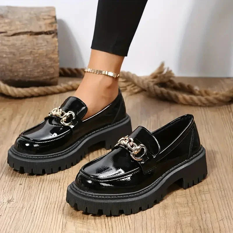 Women’s Patent Chain Detail Chunky Sole Loafers