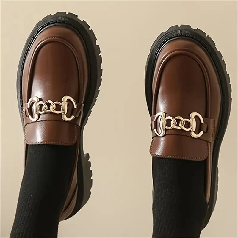 Women’s Patent Chain Detail Chunky Sole Loafers