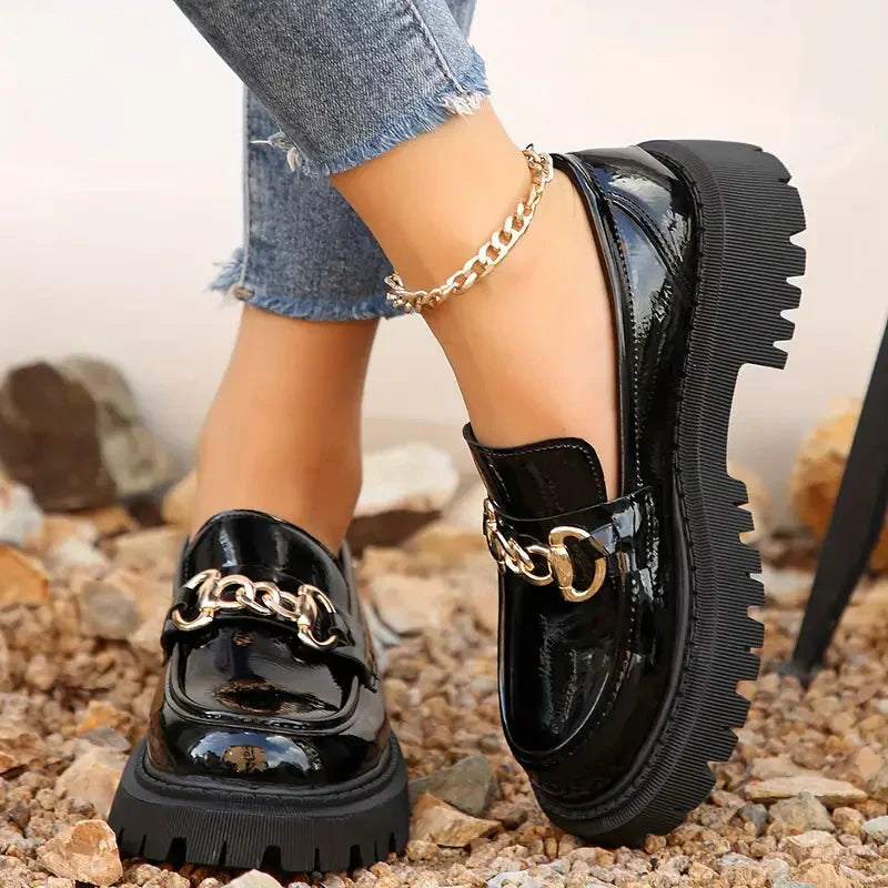 Women’s Patent Chain Detail Chunky Sole Loafers