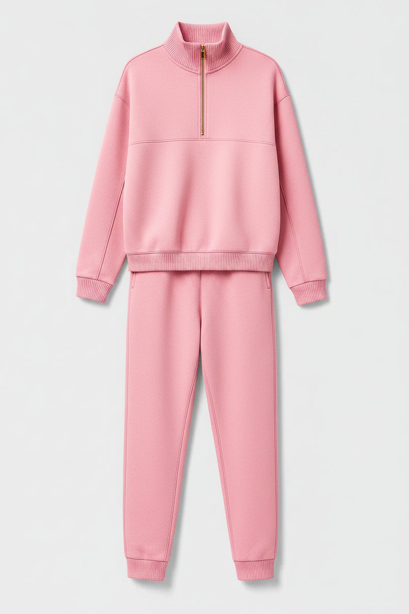 Women’s Cotton Lounge Set – Half-Zip Sweatshirt and Jogger Trousers for Travel and Everyday Comfort