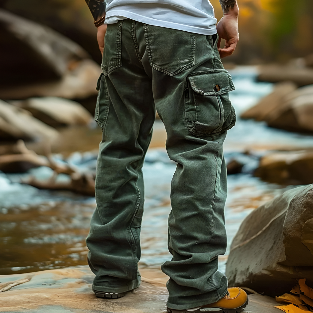 Pantalones de pana para hombre de pierna recta, casuales y acanalados
