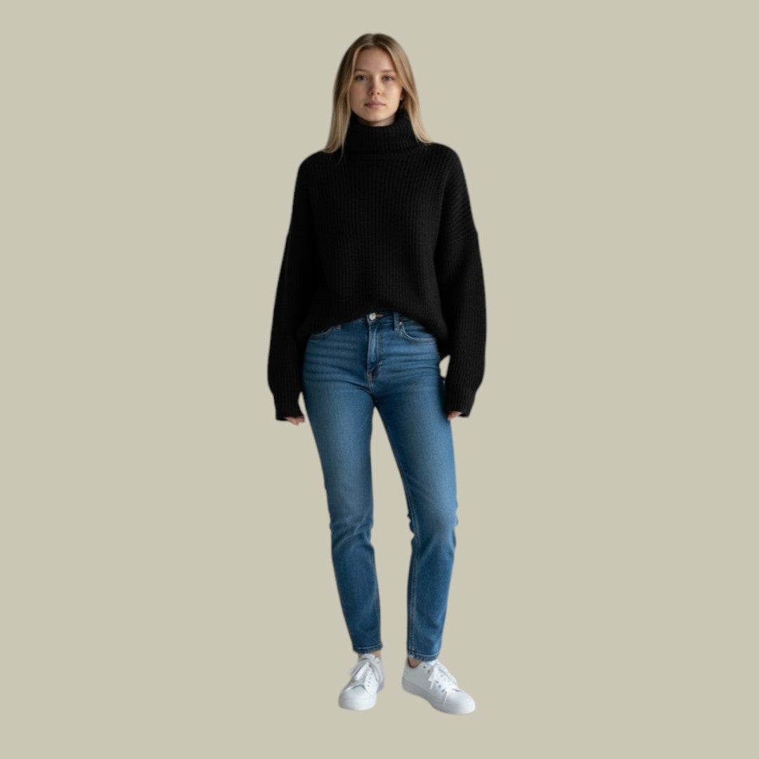 Women’s Relaxed Turtleneck Knit Sweater – Oversized Pullover for Winter