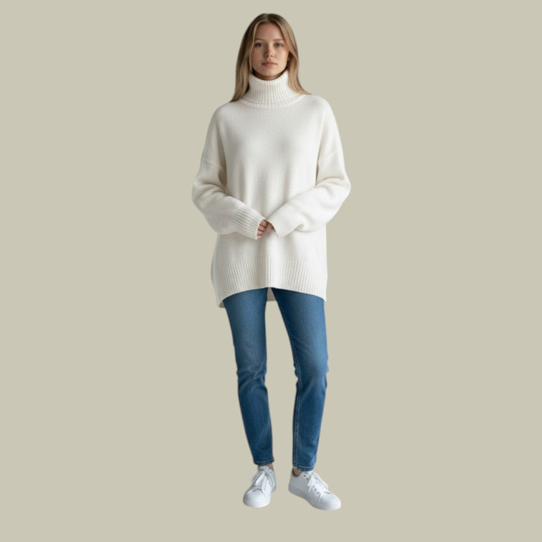 Women’s Relaxed Turtleneck Knit Sweater – Oversized Pullover for Winter
