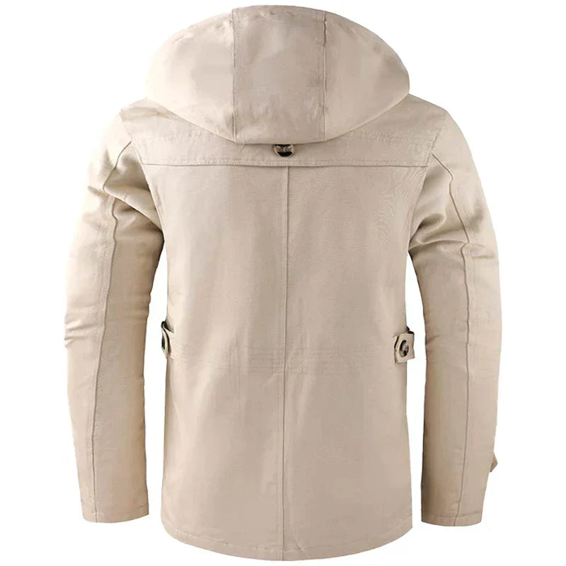 Men’s Hooded Mid-Length Winter Coat – Warm Button-Front Utility Layer for Casual City Wear Autumn Winter Travel and Everyday Cold-Weather Styling69.95