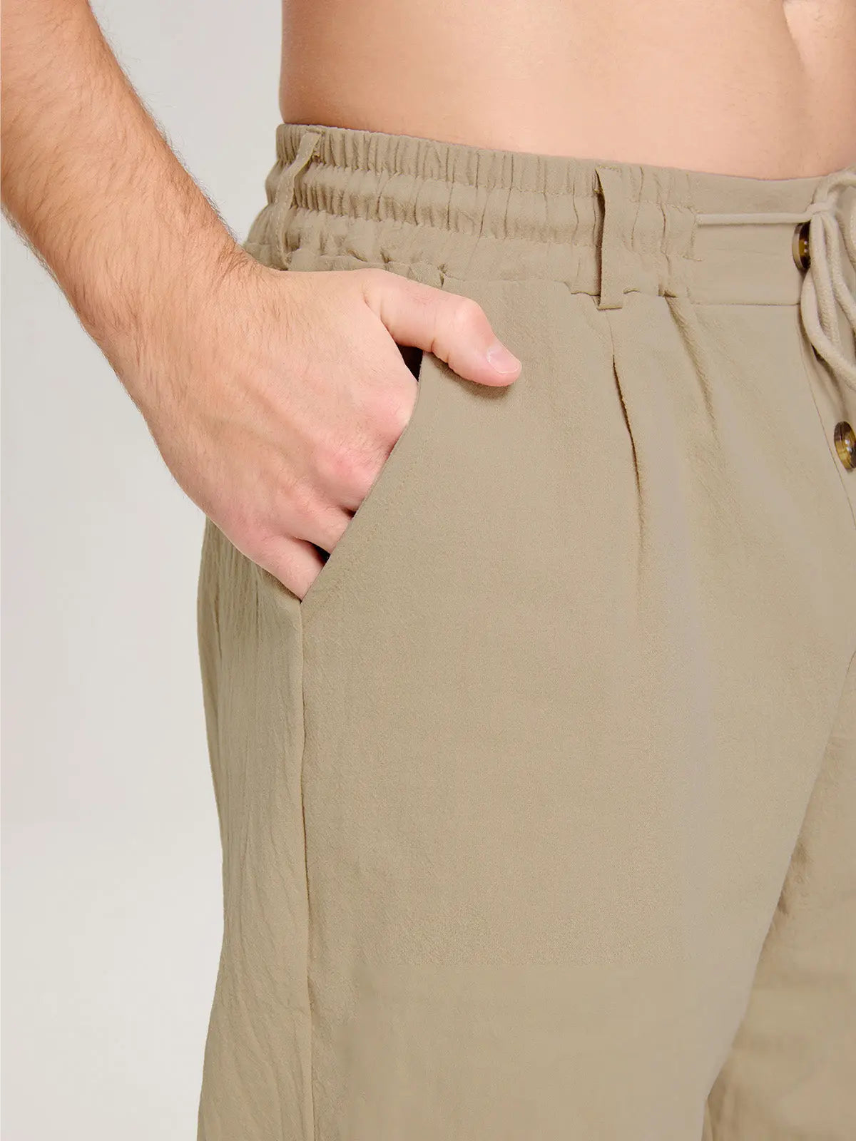 Pantaloni din in pentru bărbați cu nasturi, croială dreaptă
