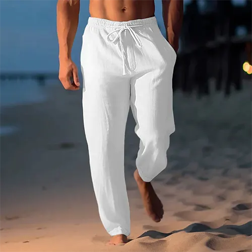 Men’s Linen Trousers Textured Pull-On Resort Fit