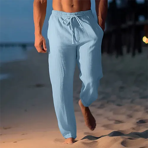 Men’s Linen Trousers Textured Pull-On Resort Fit