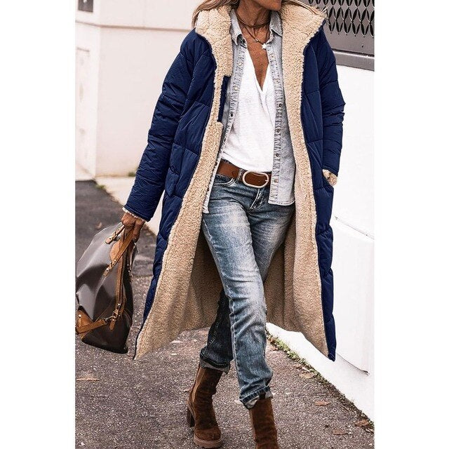 Manteau long à capuche pour femme en polaire sherpa – couche d’hiver chaude à brandebourgs pour se protéger du froid au quotidien