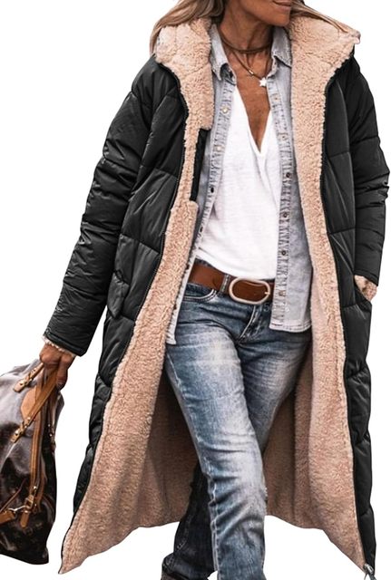 Manteau long à capuche pour femme en polaire sherpa – couche d’hiver chaude à brandebourgs pour se protéger du froid au quotidien