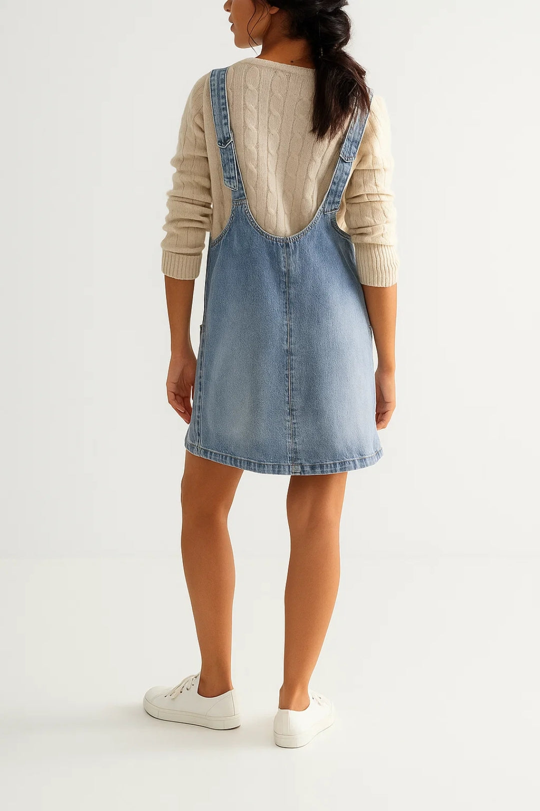 Women’s Dress Denim V-Neck Pocket Mini Pinafore