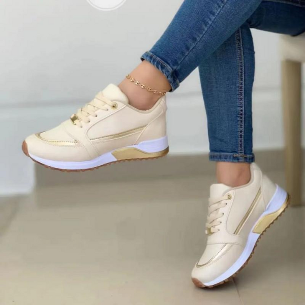 Sneakers da donna con inserti e lacci – Scarpe sportive basse da passeggio con suola sagomata, ideali per tutti i giorni