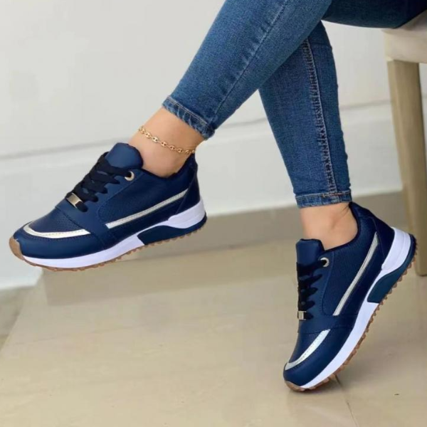 Sneakers da donna con inserti e lacci – Scarpe sportive basse da passeggio con suola sagomata, ideali per tutti i giorni