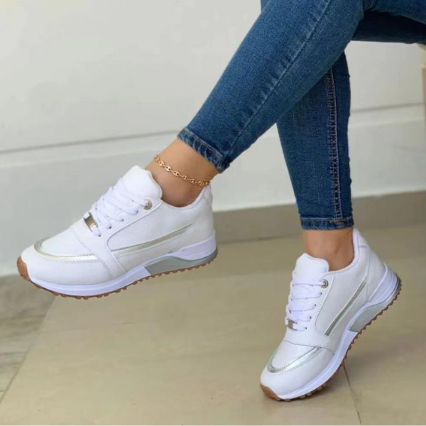 Sneakers da donna con inserti e lacci – Scarpe sportive basse da passeggio con suola sagomata, ideali per tutti i giorni