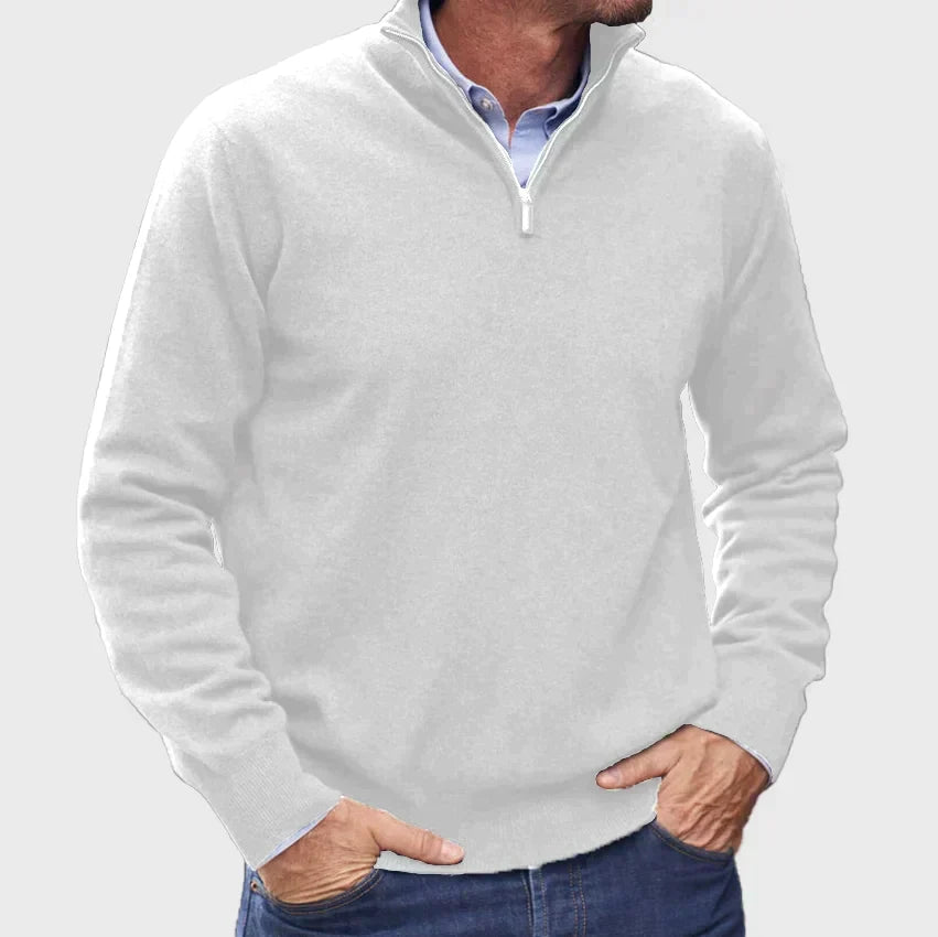 Męski sweter z zamkiem do 1/4 długości – elegancka dzianinowa warstwa na jesienne stylizacje smart casual