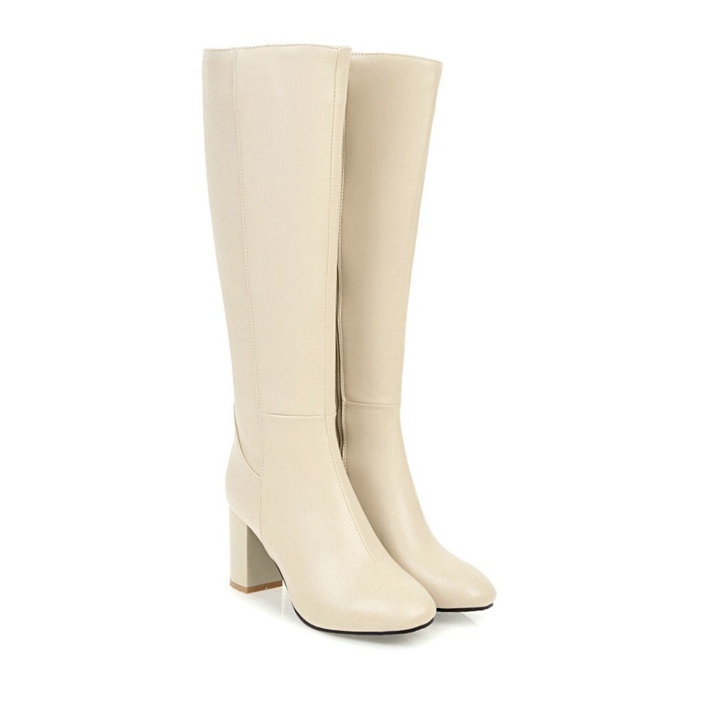 Women’s Knee-High Zip Footwear with Block Heel – Elegant Tall Silhouette for Stylish Everyday and Evening Looks
