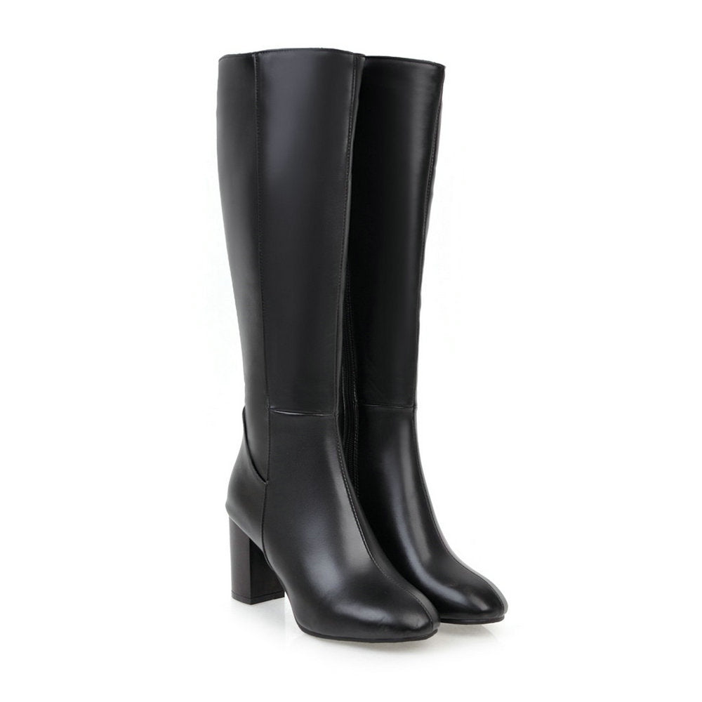 Calzado femenino hasta la rodilla con cremallera y tacón ancho – Silueta alta elegante para looks diarios y nocturnos con estilo