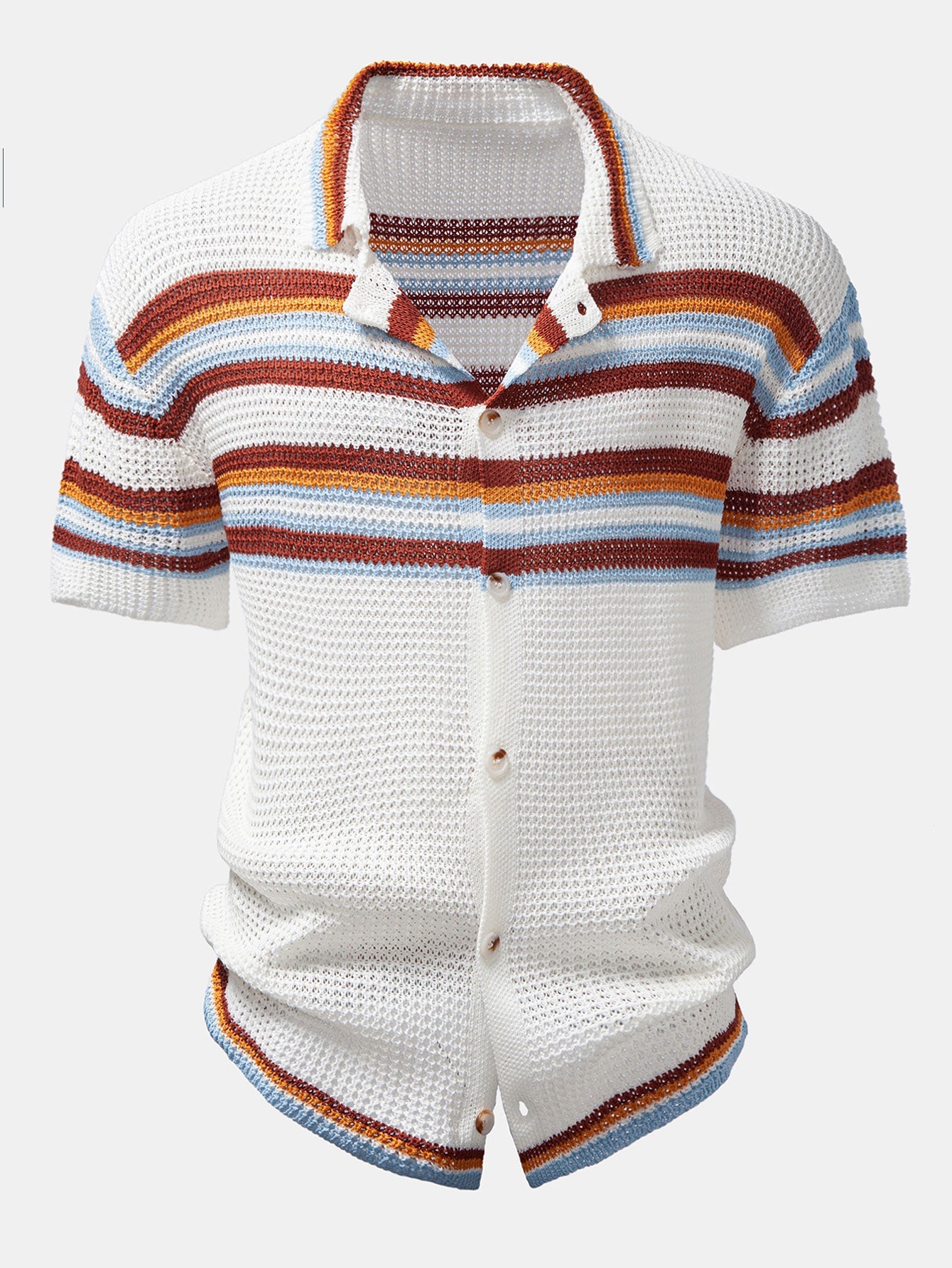 Men’s Open-Knit Button Shirt with Linen Blend Trousers – Breathable Summer Set