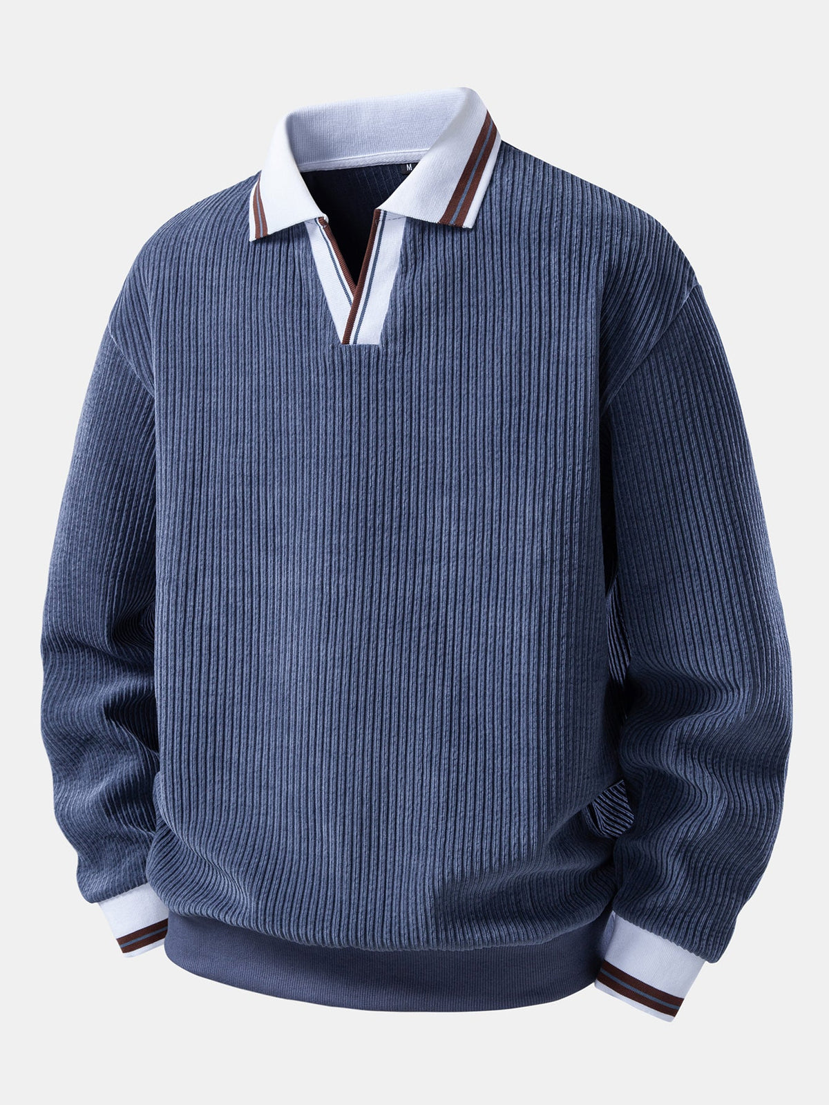 Heren polosweatshirt van ribstof met open Johnny-kraag – Trui met relaxte pasvorm en lange mouwen voor smart casual W