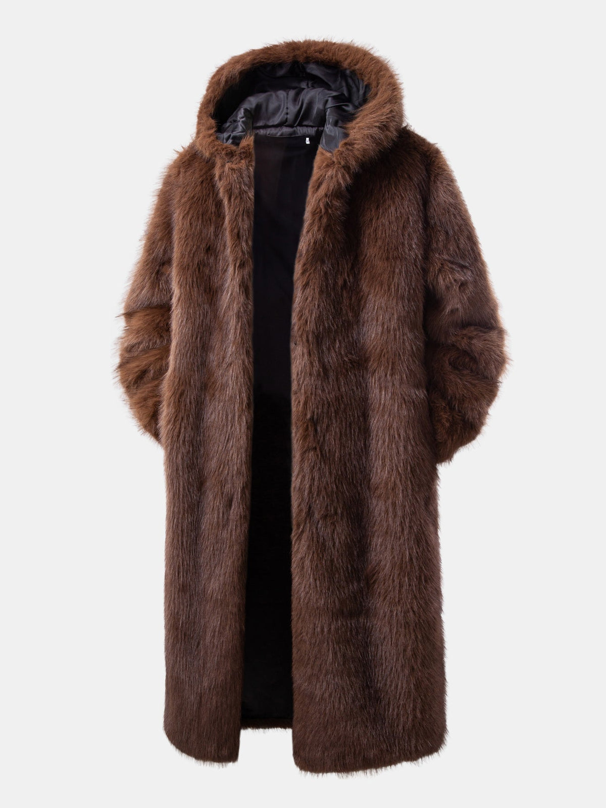 Langer Herrenmantel aus Kunstpelz mit Kapuze – locker geschnittener, kuscheliger Wintermantel für warme, lässige Lagenlooks