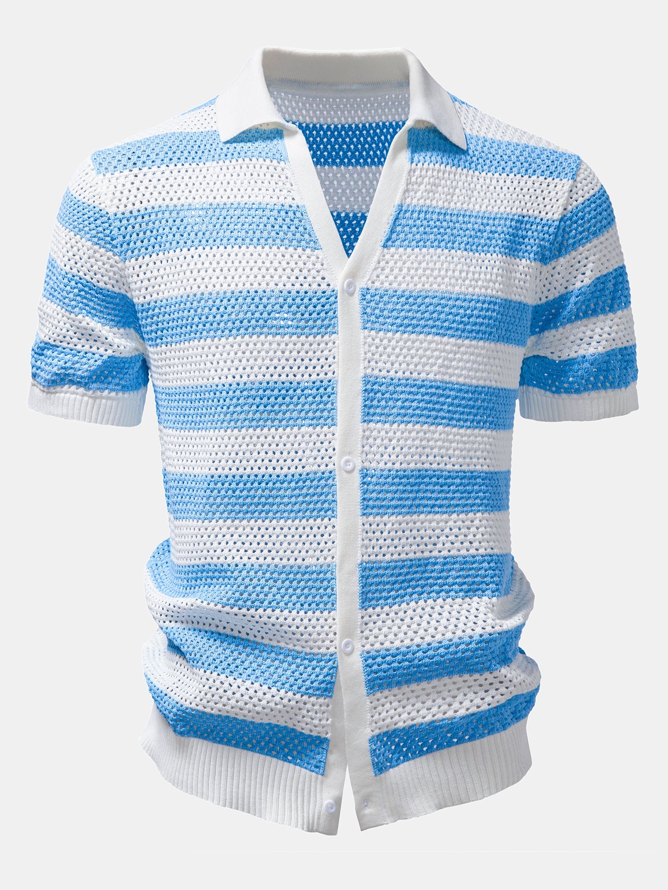Completo estivo da uomo con camicia in maglia traforata e pantaloncini effetto stropicciato – Vestibilità regular