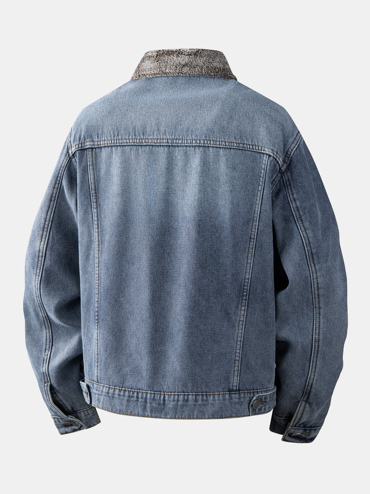 Giacca di jeans vintage da uomo effetto slavato con fodera in pelliccia sintetica – Vestibilità regolare, giacca trucker invernale con bottoni