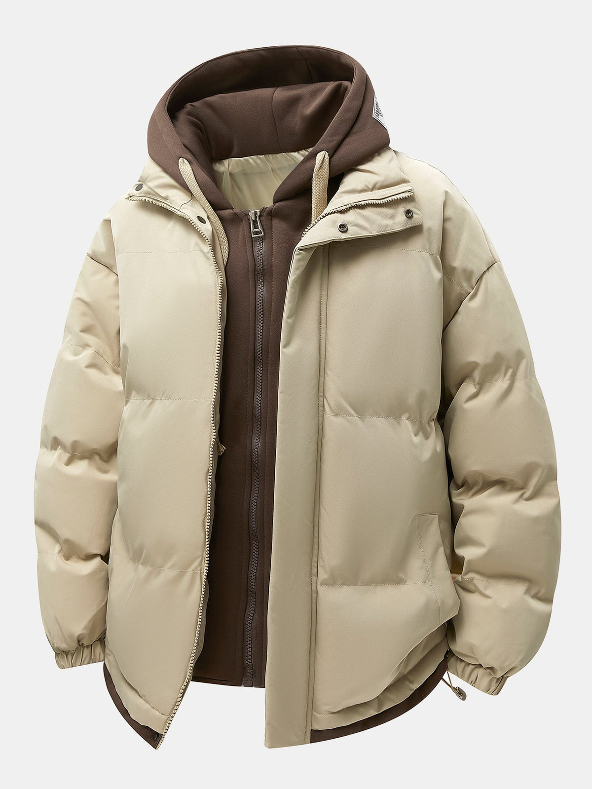 Men’s 2-in-1 Hooded Puffer Jacket with Layered Zip Front – Relaxed Fit Padded Winter Outerwear