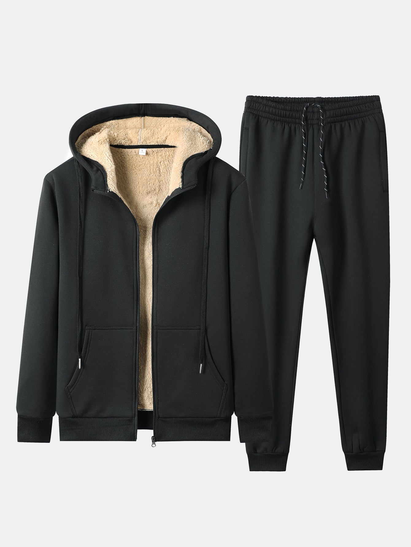 Men’s Teddy-Lined Zip Hoodie Tracksuit – Regular Fit Joggers for Winter Travel and Weekends
