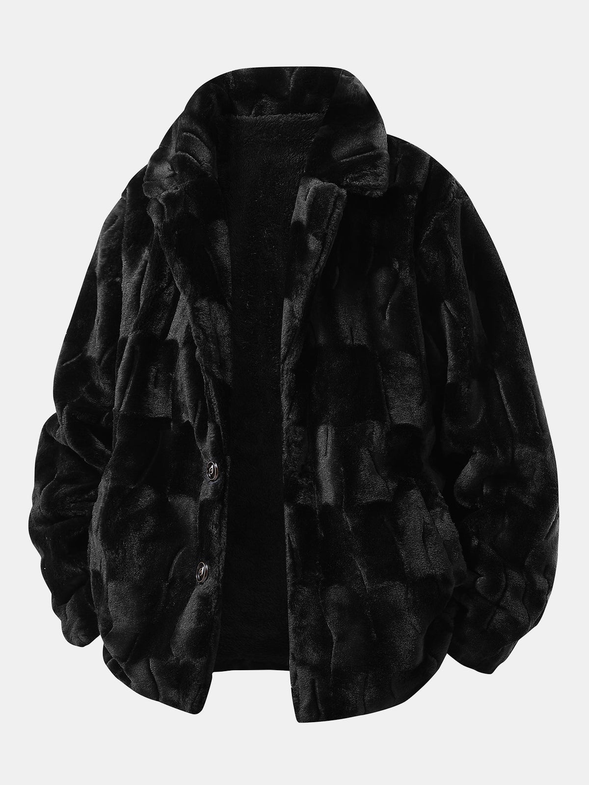 Men's Plush Faux Fur Jacket with Notched Lapel Collar – Relaxed Fit Button-Up Winter Outerwear