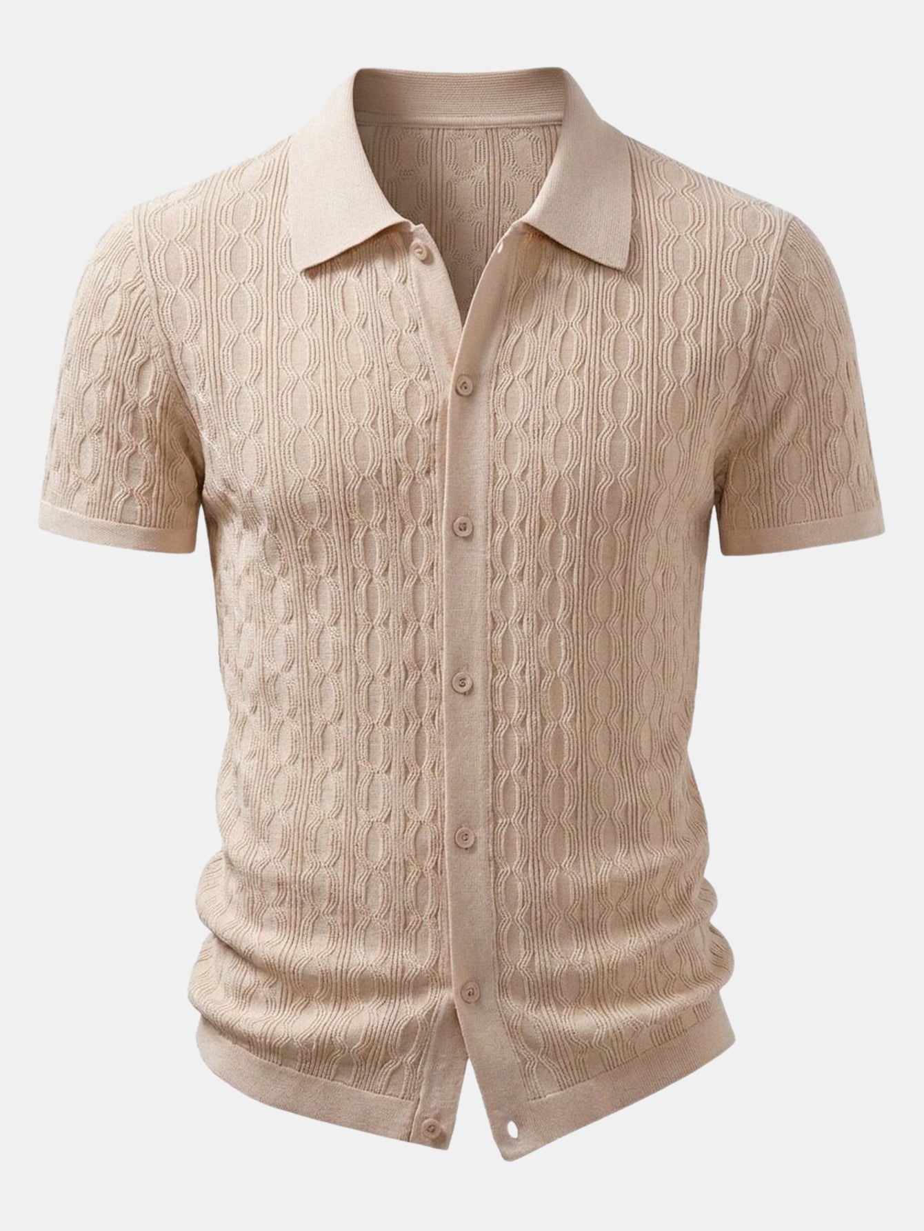 Set estivo uomo smart casual con camicia in maglia testurizzata di viscosa e pantaloni affusolati elasticizzati