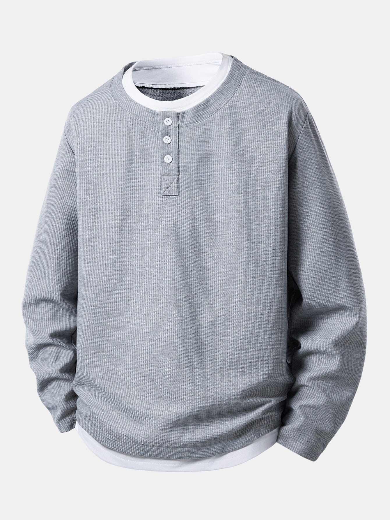 Men’s Henley Waffle T-Shirt with Built-In Layer – Textured Long-Sleeve Everyday Top