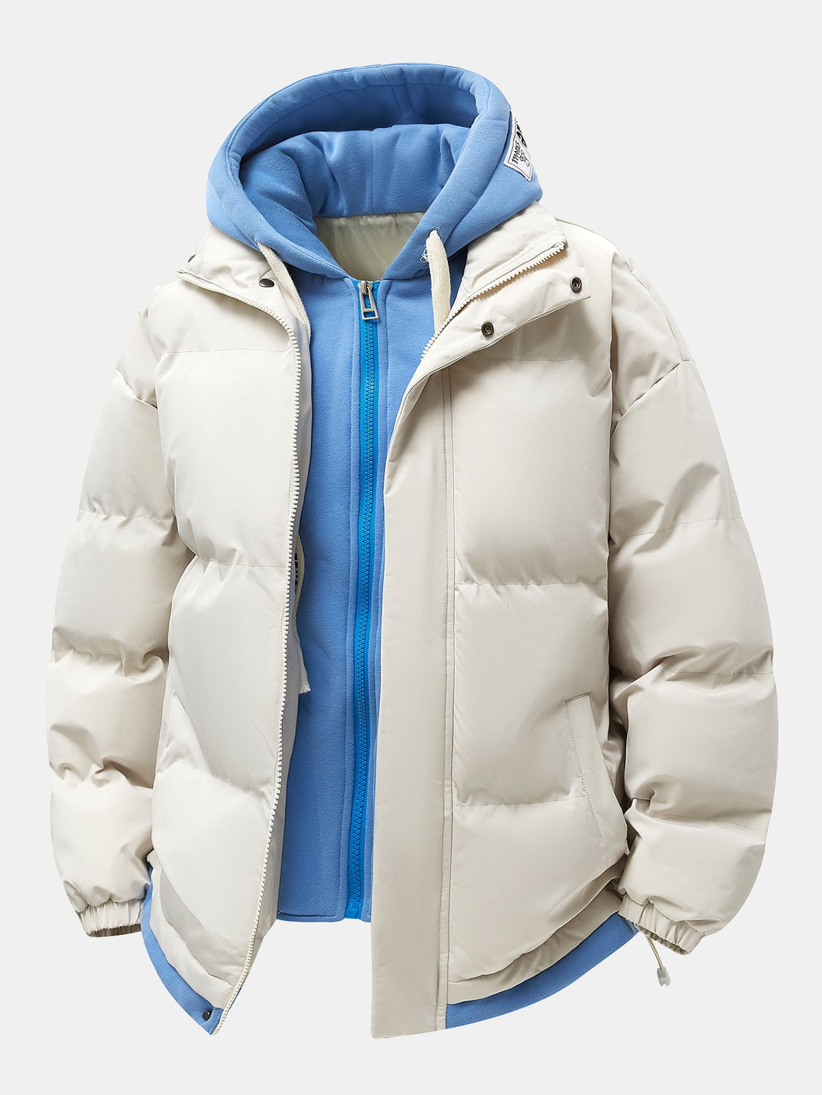 Men’s 2-in-1 Hooded Puffer Jacket with Layered Zip Front – Relaxed Fit Padded Winter Outerwear