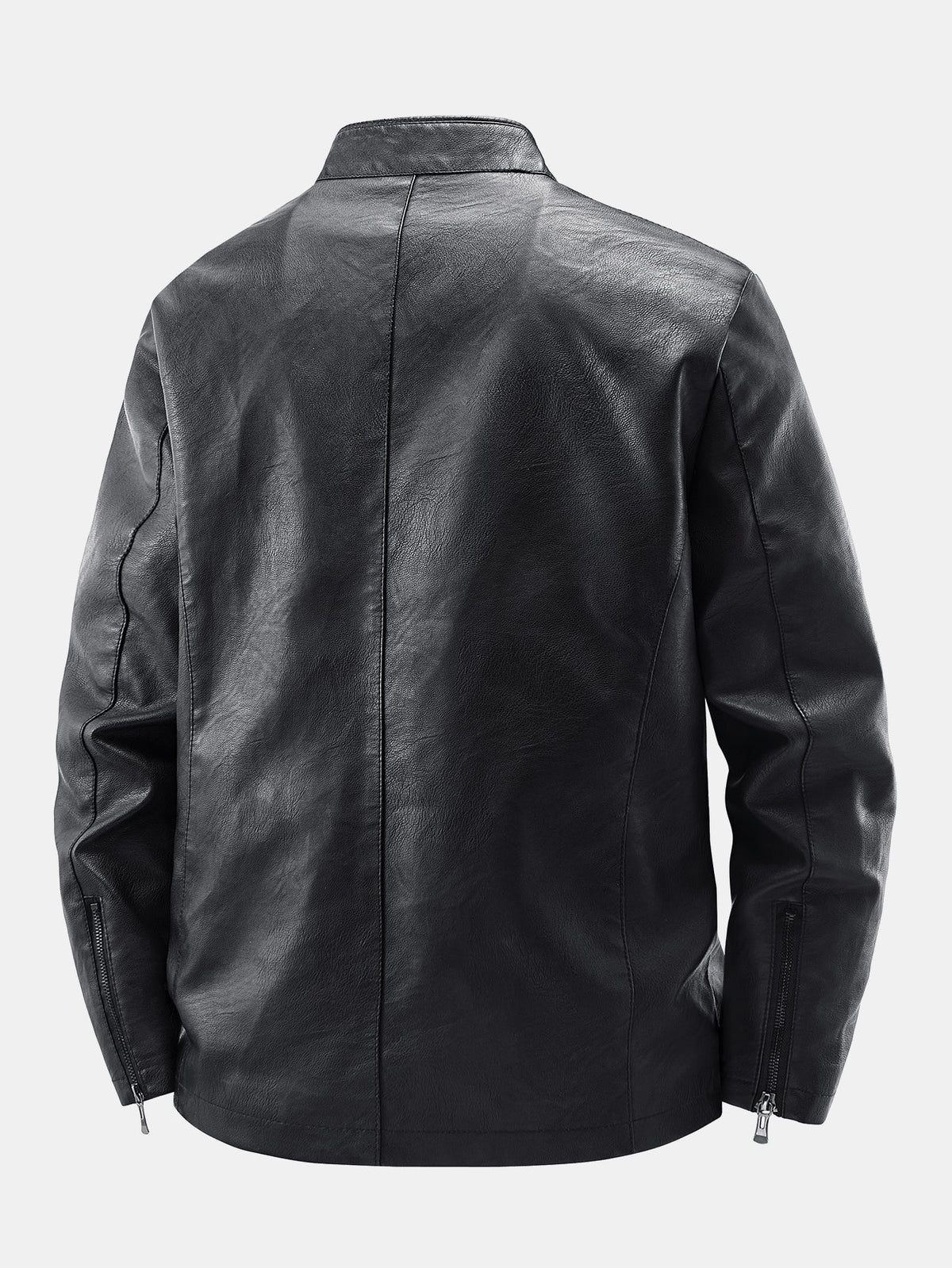 Herrenjacke aus Kunstleder mit Stehkragen und durchgehendem Reißverschluss – normale Passform, klassische Bikerjacke für den Herbst