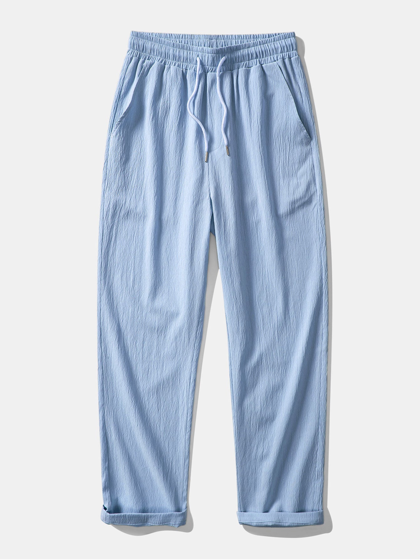 Men’s Textured Straight-Leg Trousers – Drawstring Casual Pants for Travel and Daily Wear