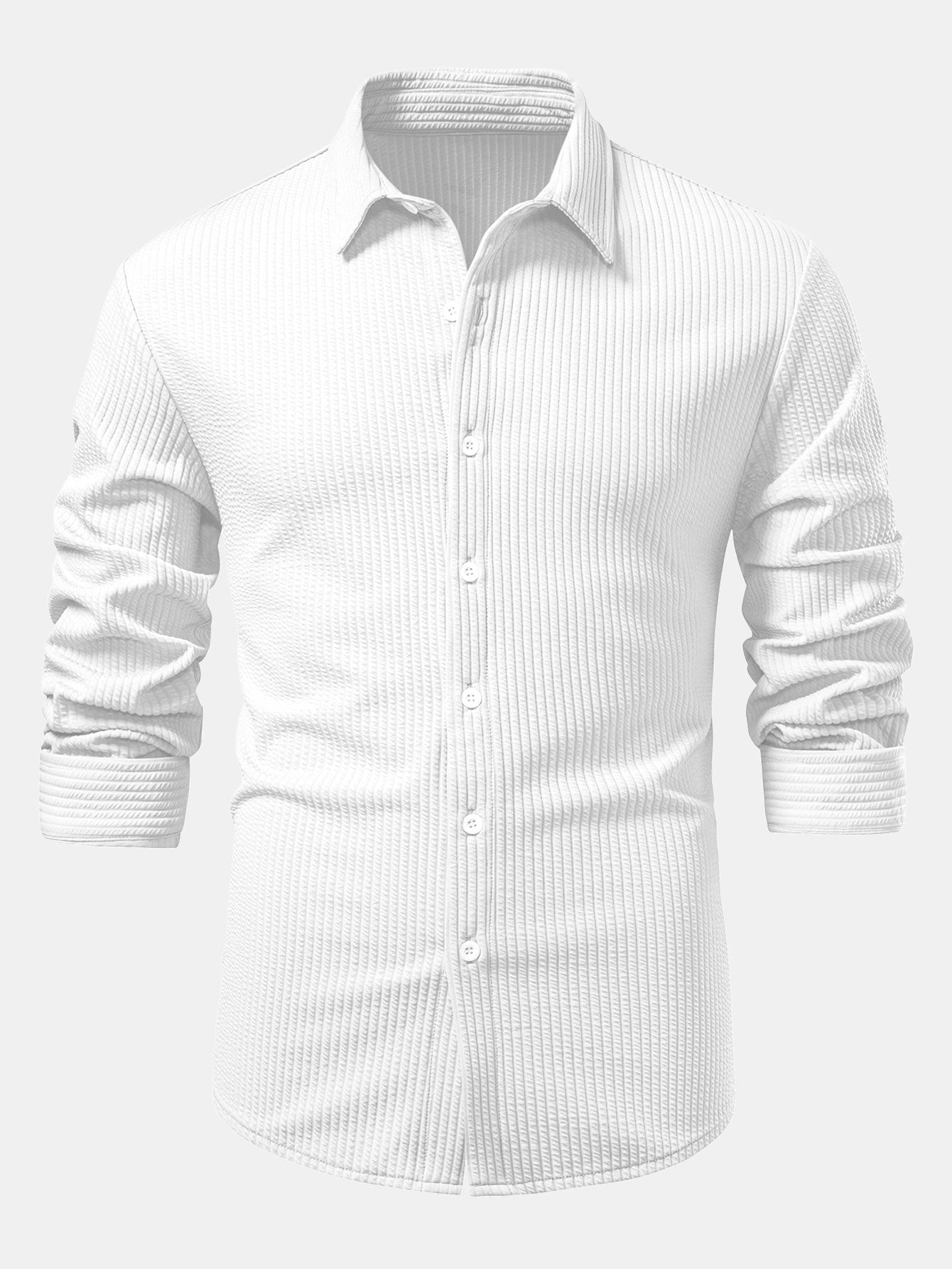 Men’s Sculpted Ribbed Stretch Shirt – Muscle Fit Button-Up for Smart Casual Wear