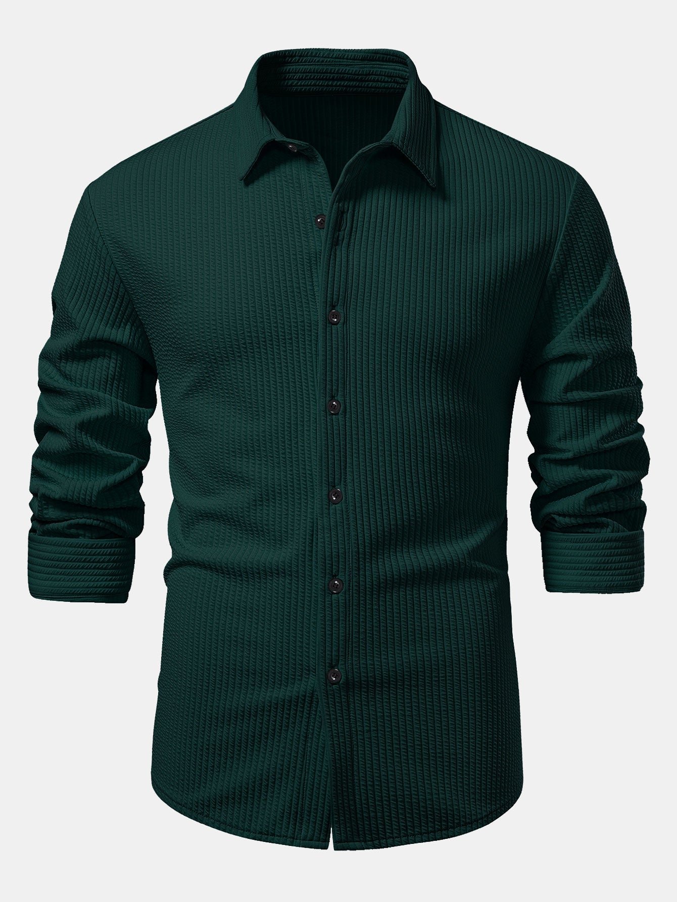 Men’s Sculpted Ribbed Stretch Shirt – Muscle Fit Button-Up for Smart Casual Wear