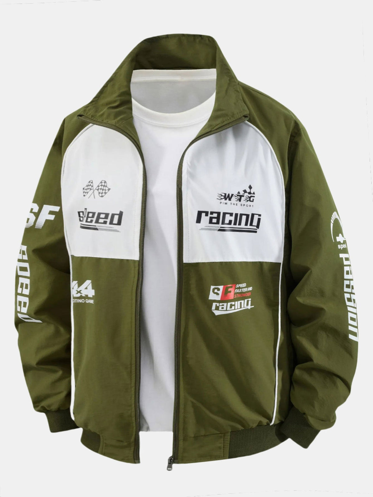Bedruckte Racing-Trainingsjacke für Herren mit durchgehendem Reißverschluss – Vom Motorsport inspirierte Streetwear mit lockerer Passform für Frühling und Herbst