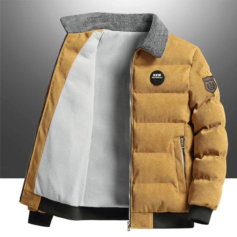Men’s Fleece-Lined Winter Jacket – Warm Textured Zip-Up Short Layer for Casual Everyday Wear Autumn Winter Outfits and Cold-Weather City Styling