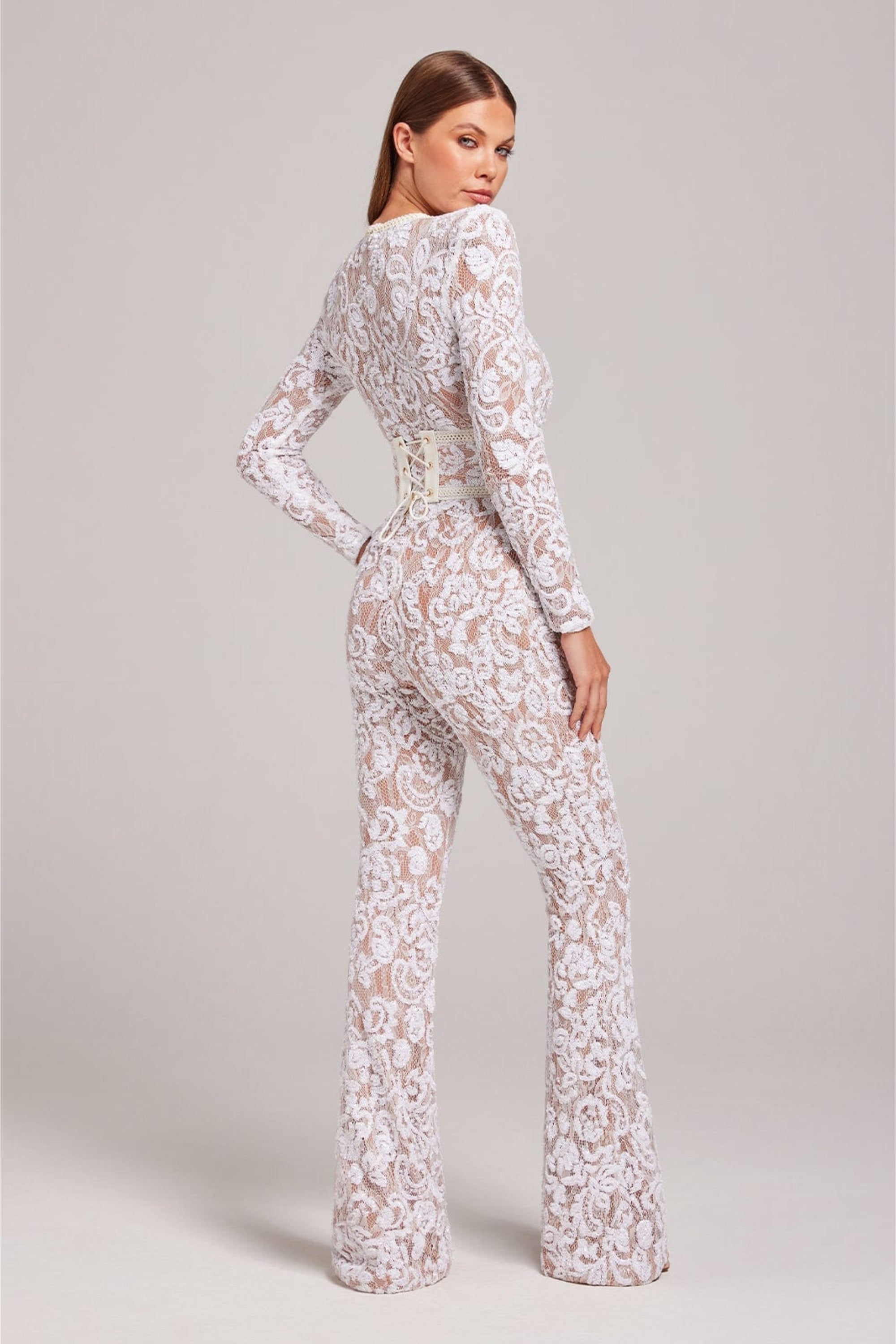 Women’s Sequinned Lace Evening Jumpsuit Long Sleeve Fit