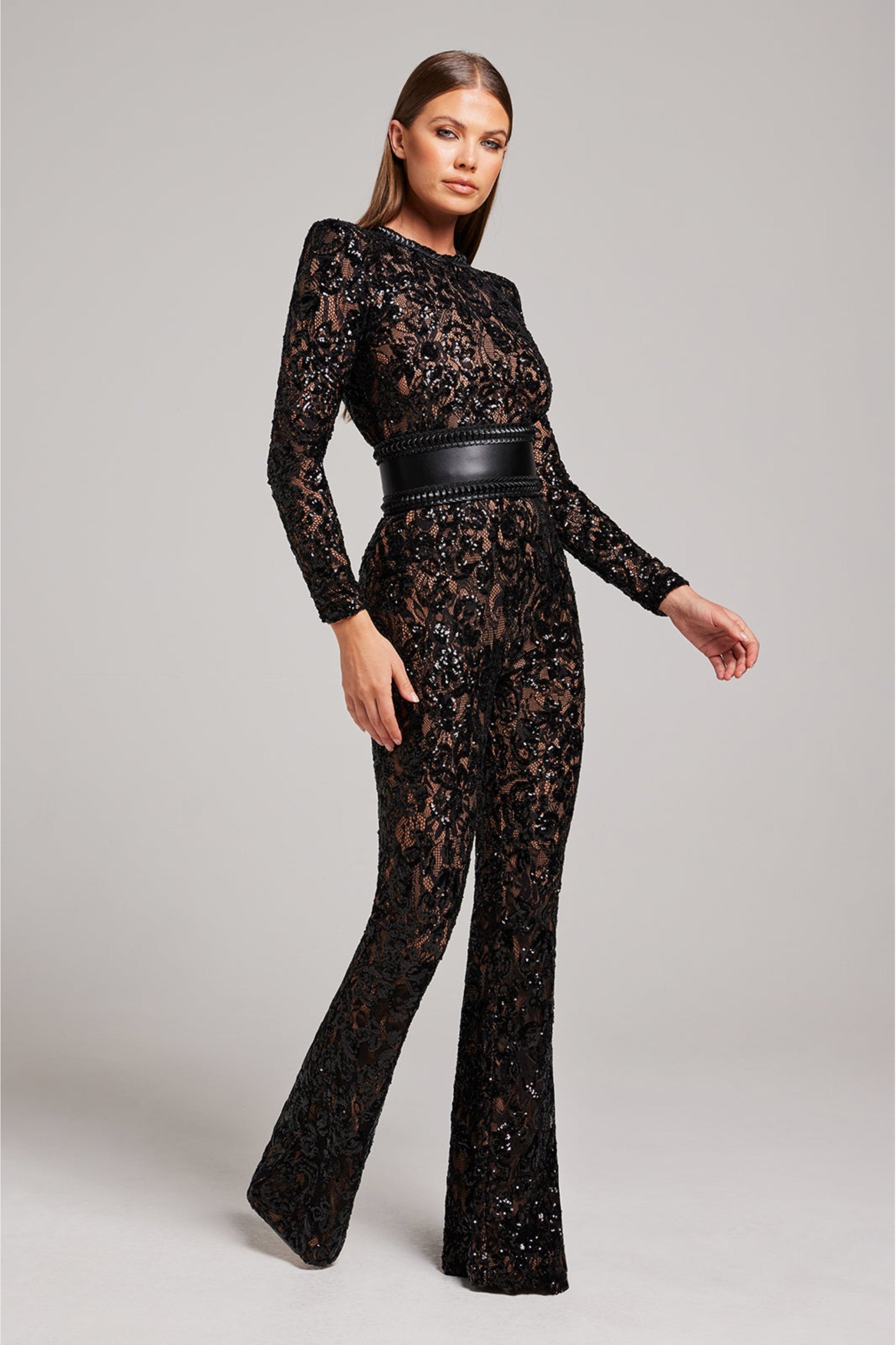 Women’s Sequinned Lace Evening Jumpsuit Long Sleeve Fit