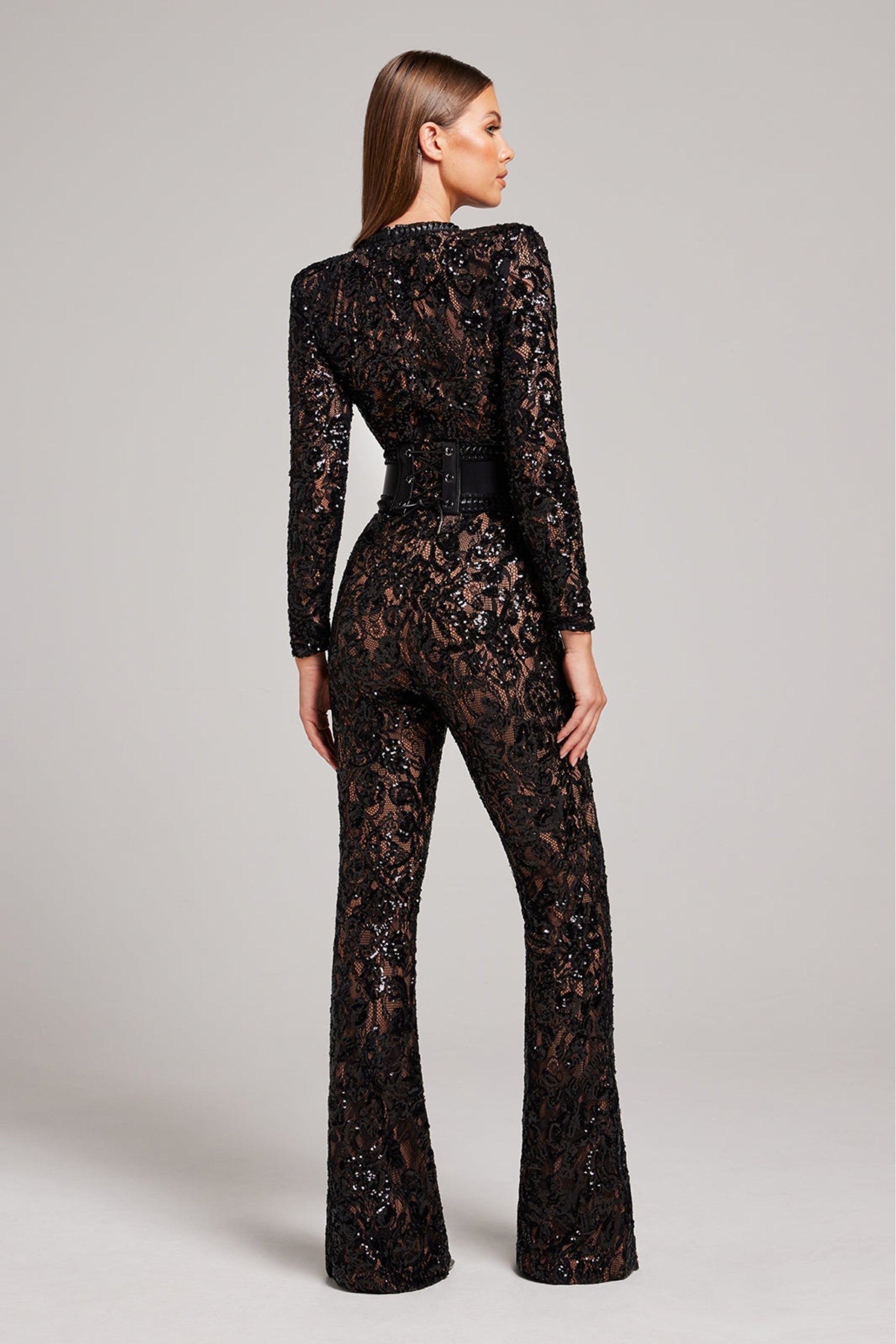 Women’s Sequinned Lace Evening Jumpsuit Long Sleeve Fit