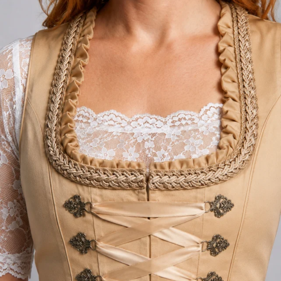 Robe dirndl midi en dentelle pour femme – Style élégant d’Oktoberfest avec taille à ruban