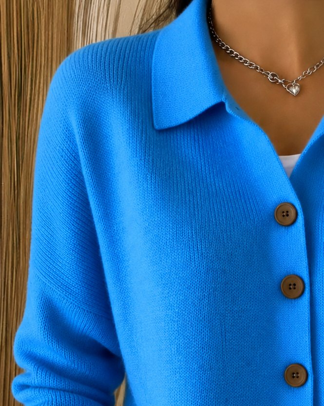 Women’s Relaxed Polo-Collar Cardigan – Lightweight Button-Up Knit for Office and Travel