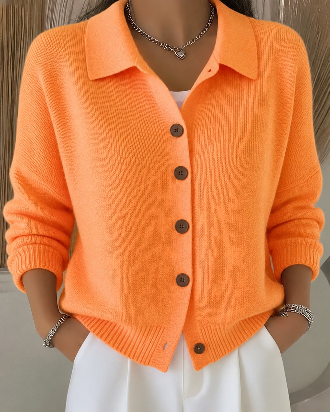 Women’s Relaxed Polo-Collar Cardigan – Lightweight Button-Up Knit for Office and Travel