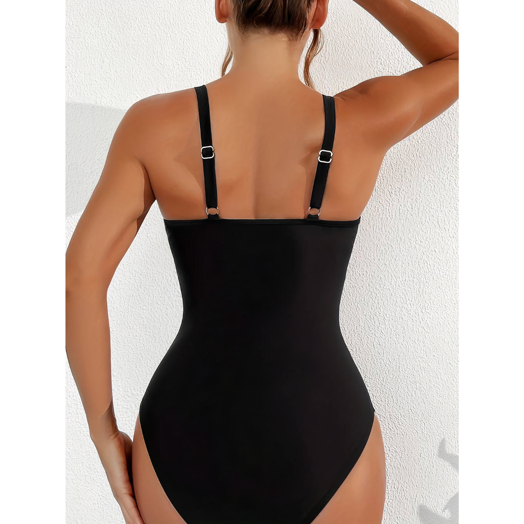 Women’s Swimsuit Deep V Mesh Panel Ruched High Waist