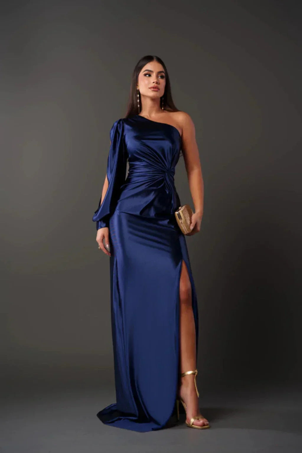 Women’s One Shoulder Satin Maxi Dress Elegant Evening Gown